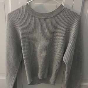 Pink Rose Light Gray Ribbed Sweater